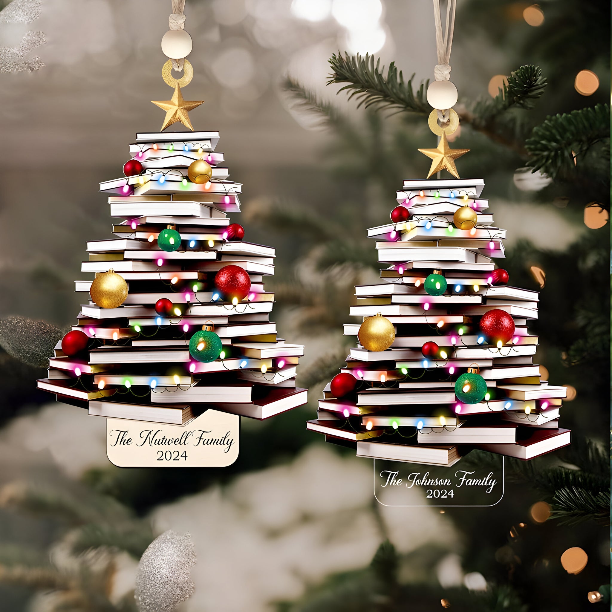 Personalized Gifts for Book Lover,Acrylic Tree Ornament Gift for Her Librarian,2024 Christmas Ornaments-Flat Printed Acrylic Ornament ORN2709