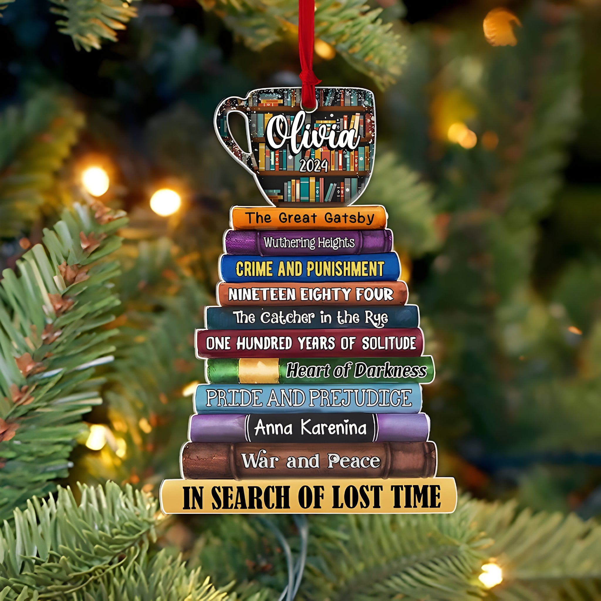 Coffee And Book Personalized Christmas Book Tree Name Ornament, Custom Bookish Ornament Book Lover Gift Bookworm Gifts Book Club Ornament, Librarian Gift ORN2709