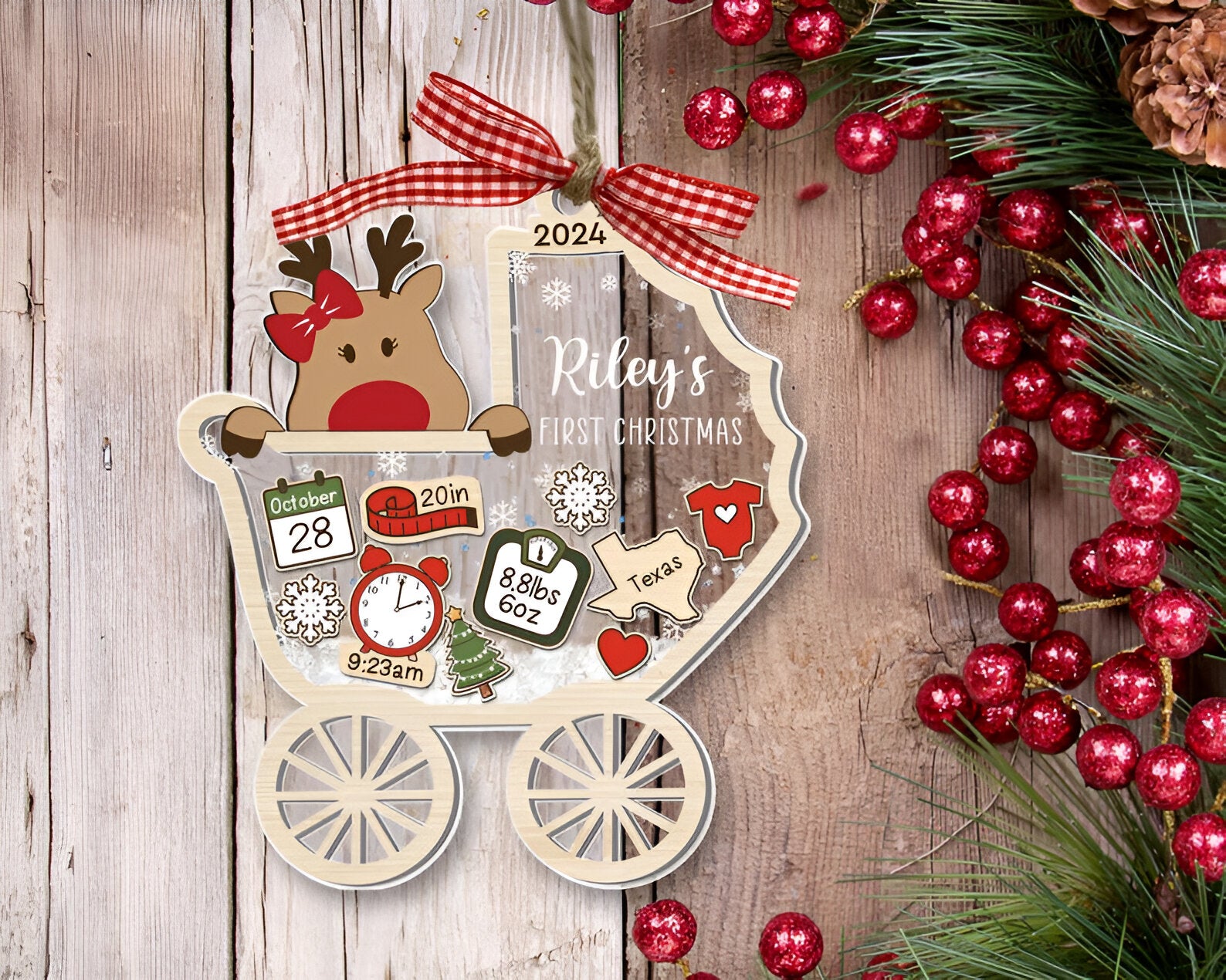 Personalized Baby's First Christmas Ornament 2024, Custom New Baby Gift, 4D Shake Babies Ornament, Baby Shower Gift, Baby Name Xmas Keepsake 1 ORN2809