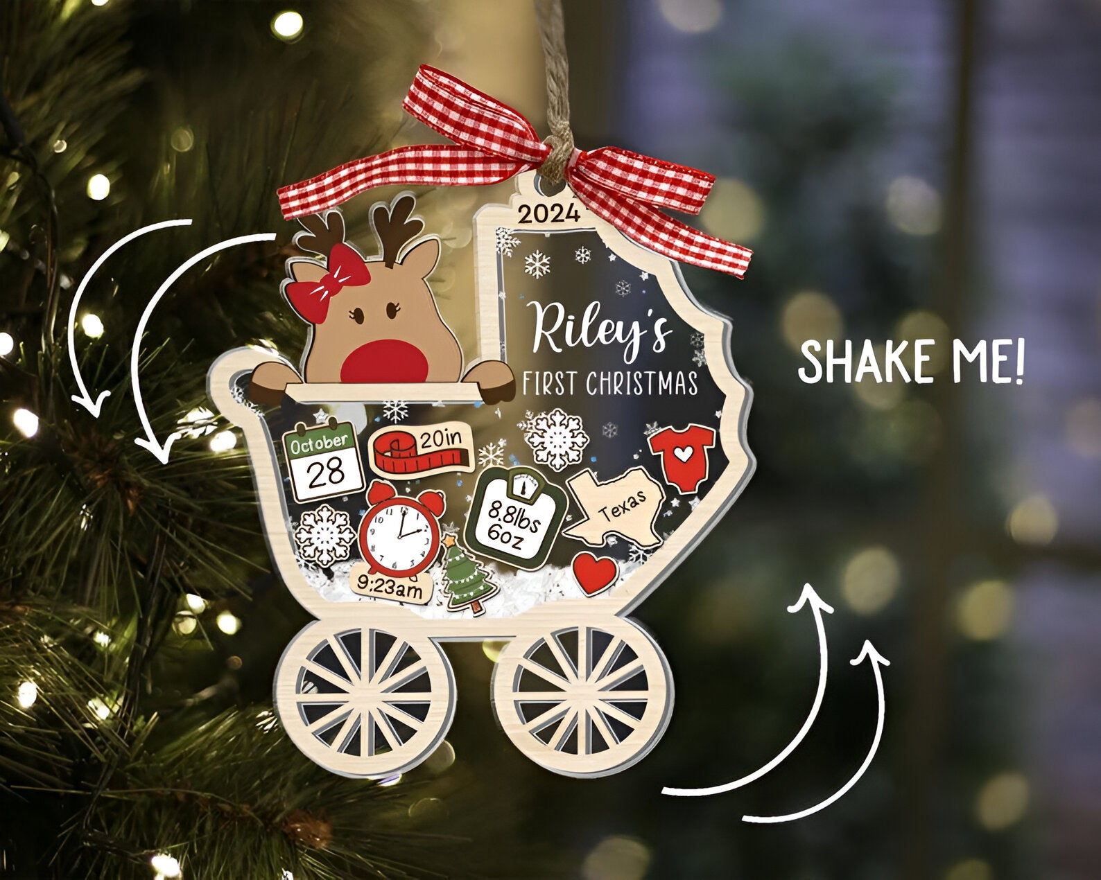 Personalized Baby's First Christmas Ornament 2024, Custom New Baby Gift, 4D Shake Babies Ornament, Baby Shower Gift, Baby Name Xmas Keepsake 1 ORN2809