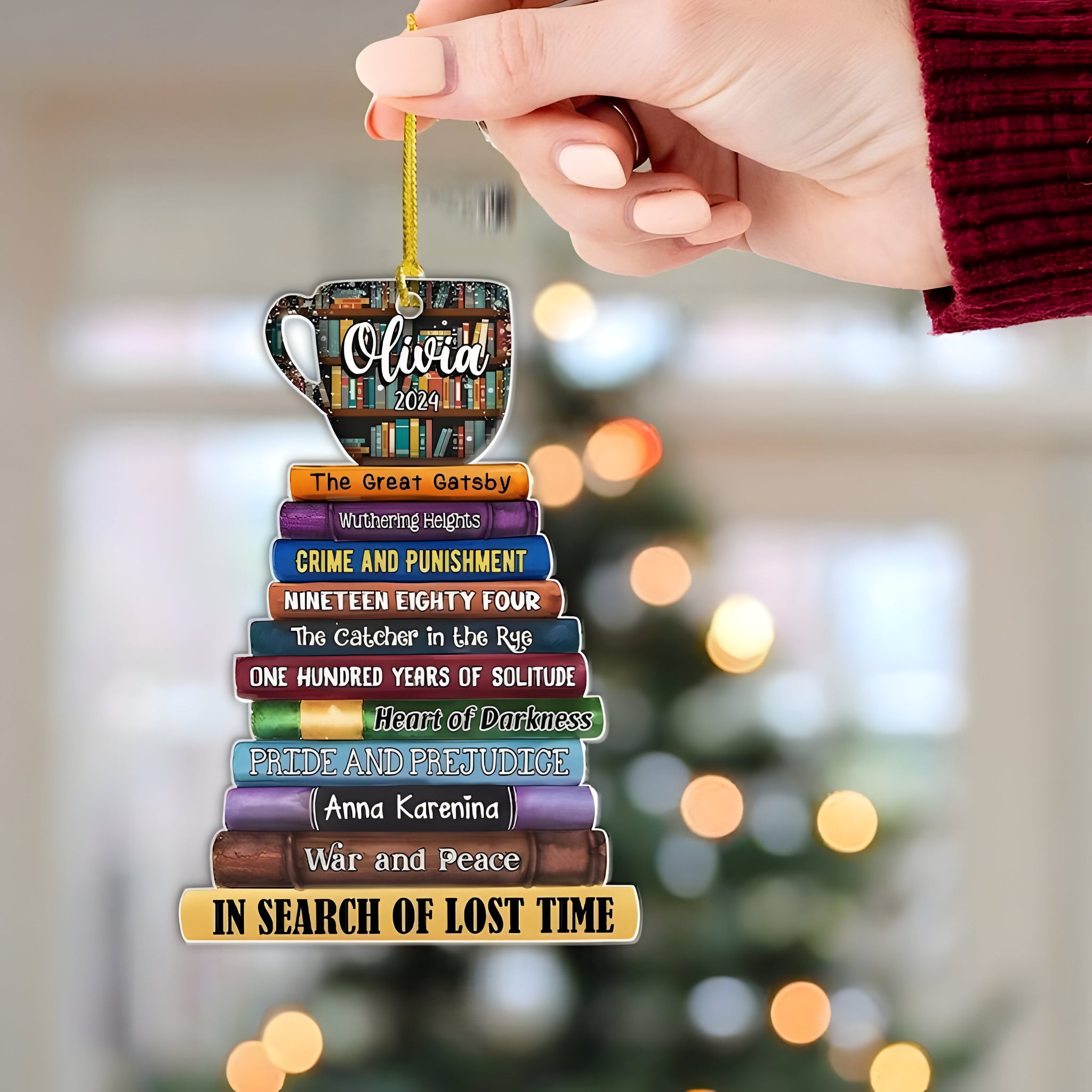 Coffee And Book Personalized Christmas Book Tree Name Ornament, Custom Bookish Ornament Book Lover Gift Bookworm Gifts Book Club Ornament, Librarian Gift ORN2709