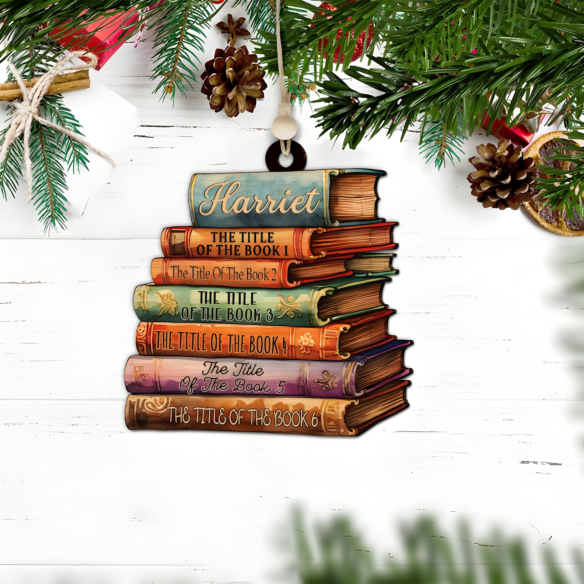 Personalized Flat Christmas Books Stack Ornament, Book Lover Christmas Ornament, Custom Book Titles, Custom Book Lover Christmas Gifts ORN2709