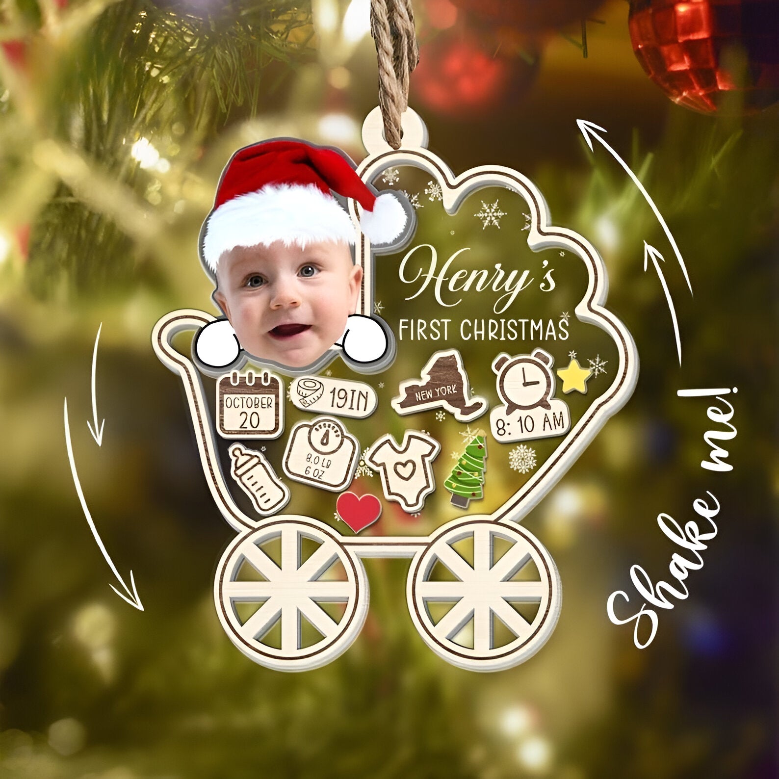 Personalized Baby's First Christmas Ornament 2024, Custom New Baby Gift, 4D Shake Babies Ornament, Baby Shower Gift, Baby Name Xmas Keepsake ORN2809