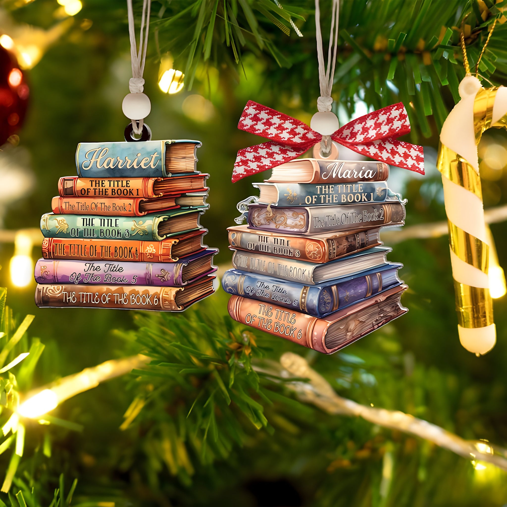 Personalized Flat Christmas Books Stack Ornament, Book Lover Christmas Ornament, Custom Book Titles, Custom Book Lover Christmas Gifts ORN2709