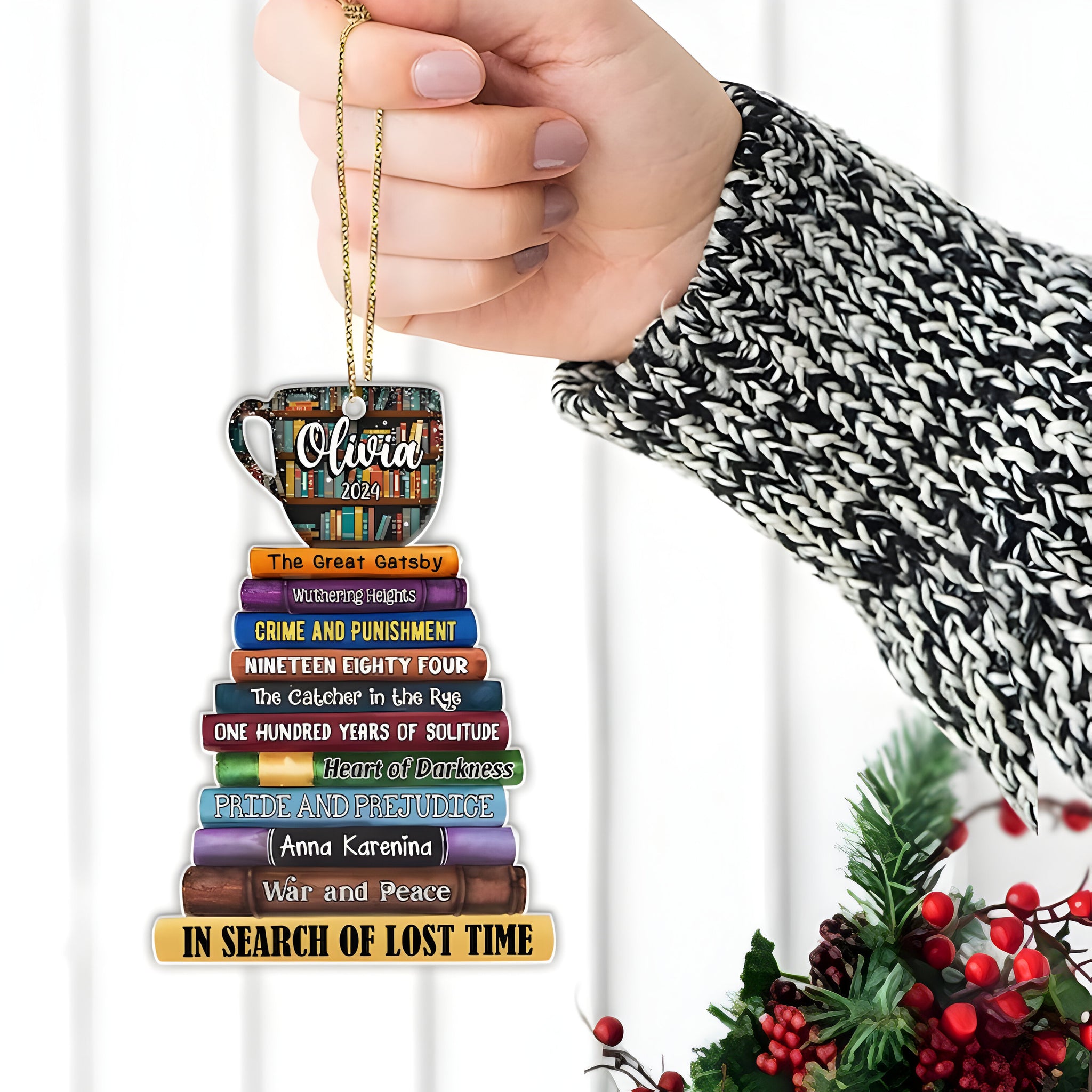 Coffee And Book Personalized Christmas Book Tree Name Ornament, Custom Bookish Ornament Book Lover Gift Bookworm Gifts Book Club Ornament, Librarian Gift ORN2709