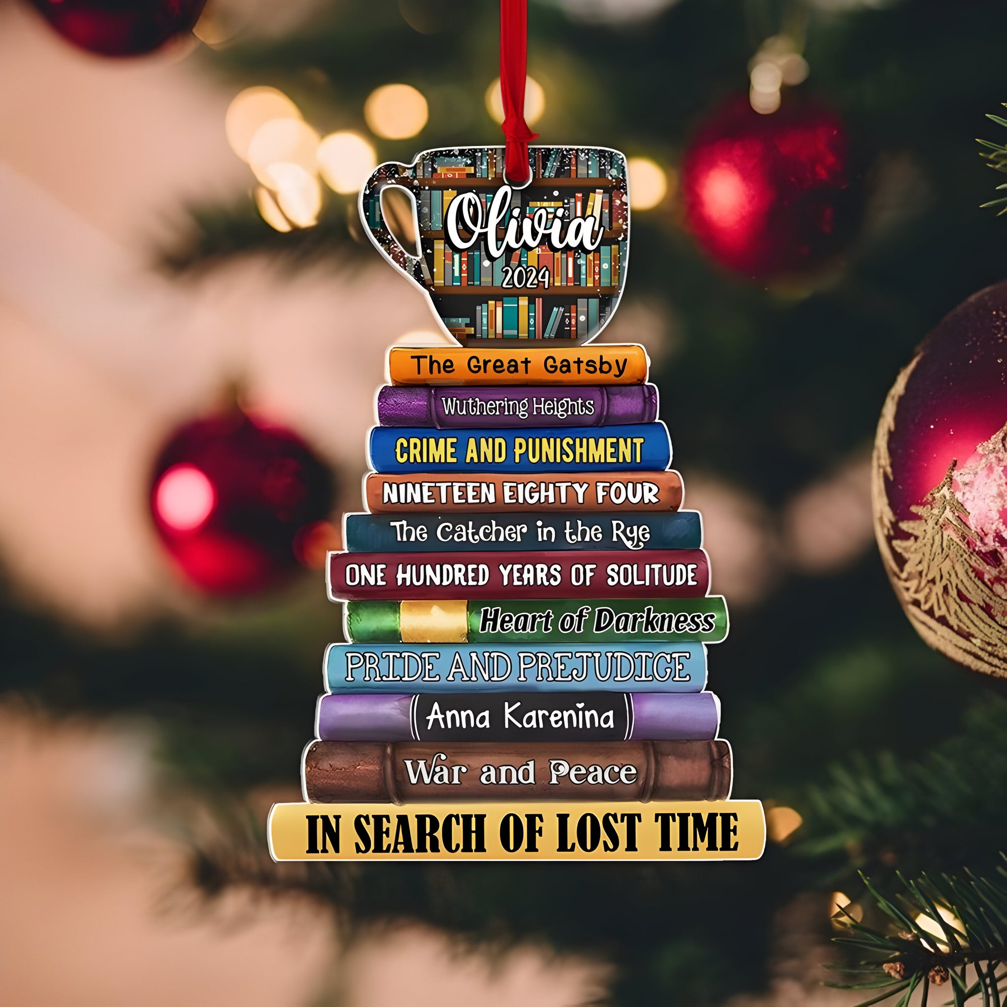 Coffee And Book Personalized Christmas Book Tree Name Ornament, Custom Bookish Ornament Book Lover Gift Bookworm Gifts Book Club Ornament, Librarian Gift ORN2709