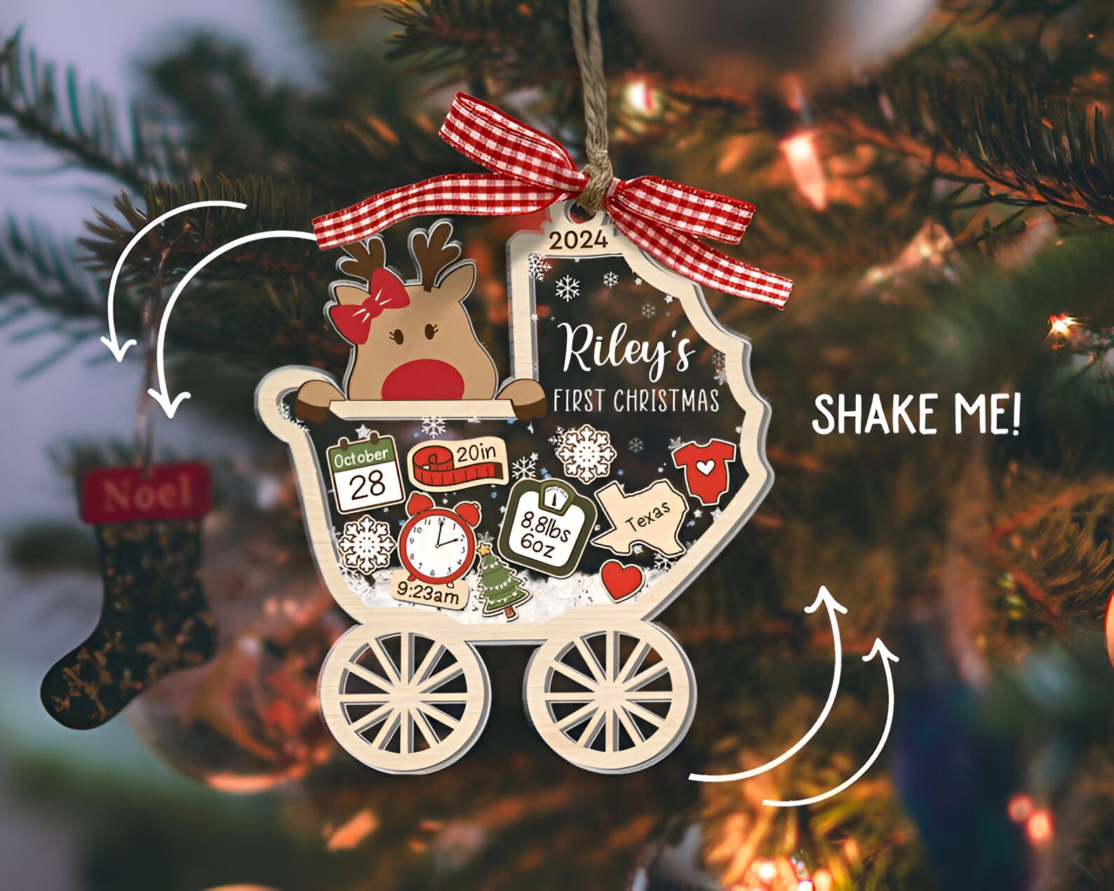 Personalized Baby's First Christmas Ornament 2024, Custom New Baby Gift, 4D Shake Babies Ornament, Baby Shower Gift, Baby Name Xmas Keepsake 1 ORN2809