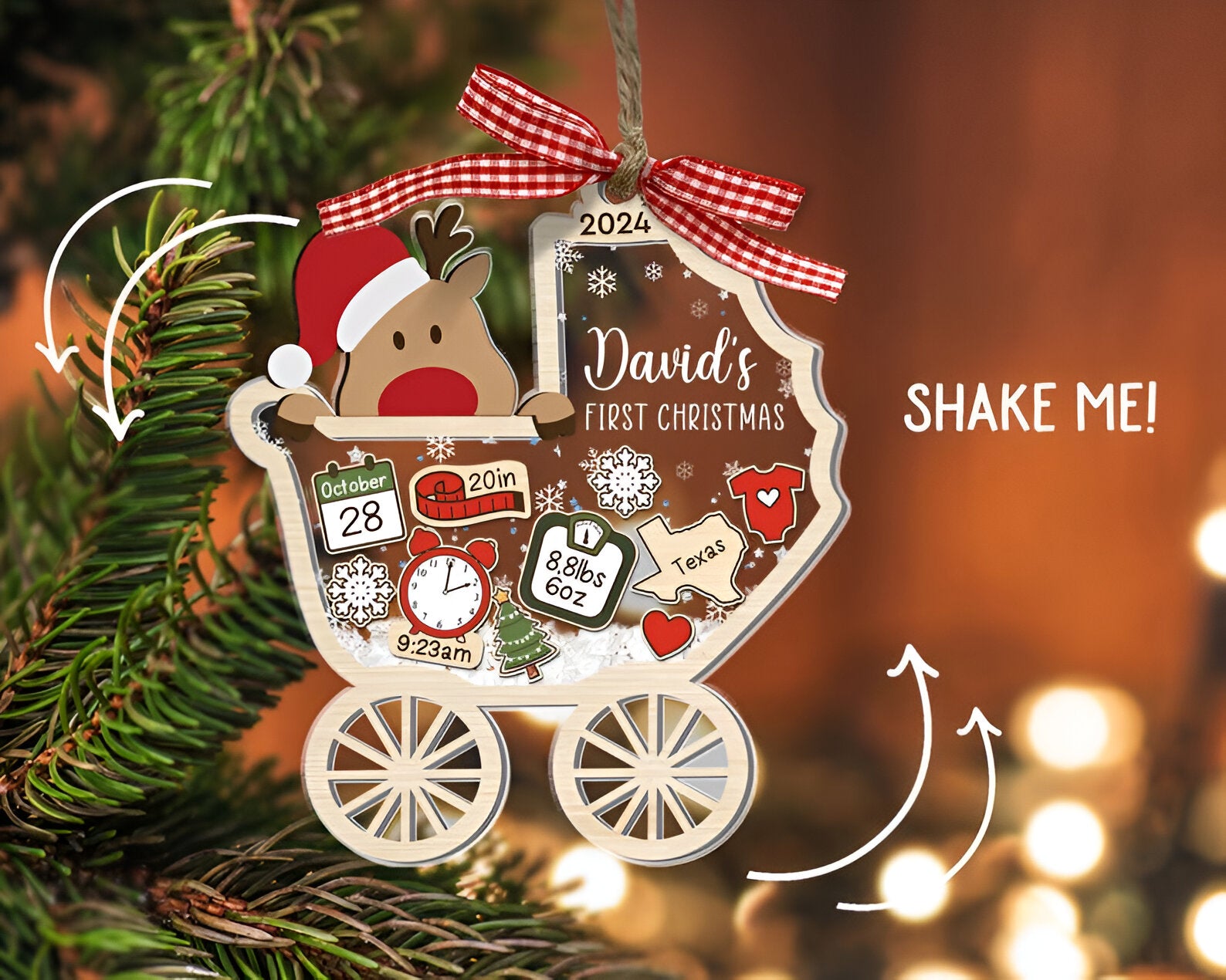 Personalized Baby's First Christmas Ornament 2024, Custom New Baby Gift, 4D Shake Babies Ornament, Baby Shower Gift, Baby Name Xmas Keepsake 1 ORN2809