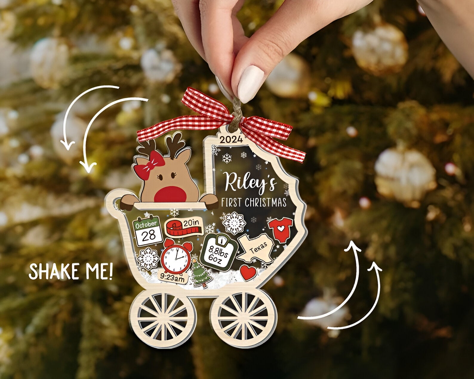 Personalized Baby's First Christmas Ornament 2024, Custom New Baby Gift, 4D Shake Babies Ornament, Baby Shower Gift, Baby Name Xmas Keepsake 1 ORN2809