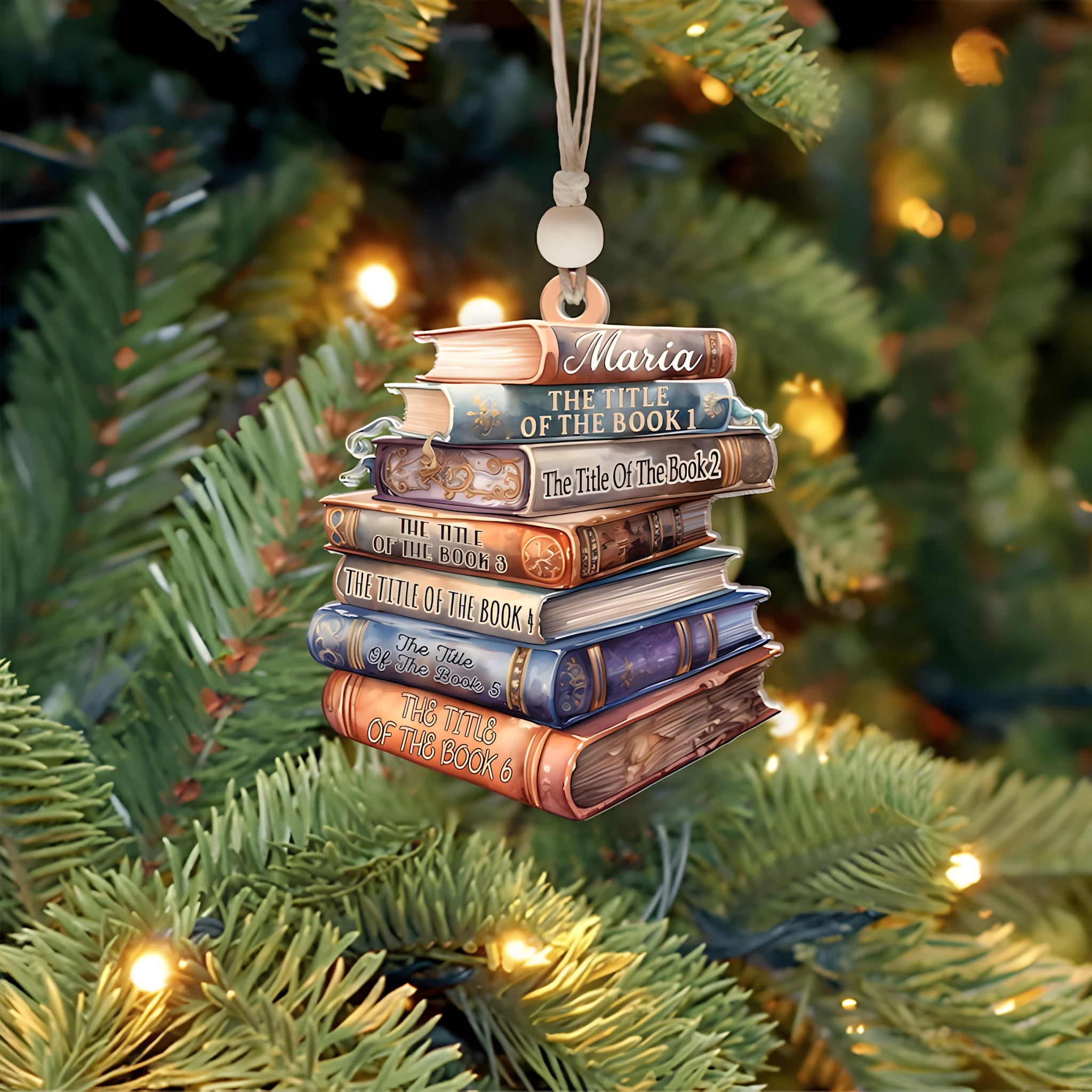 Personalized Flat Christmas Books Stack Ornament, Book Lover Christmas Ornament, Custom Book Titles, Custom Book Lover Christmas Gifts ORN2709