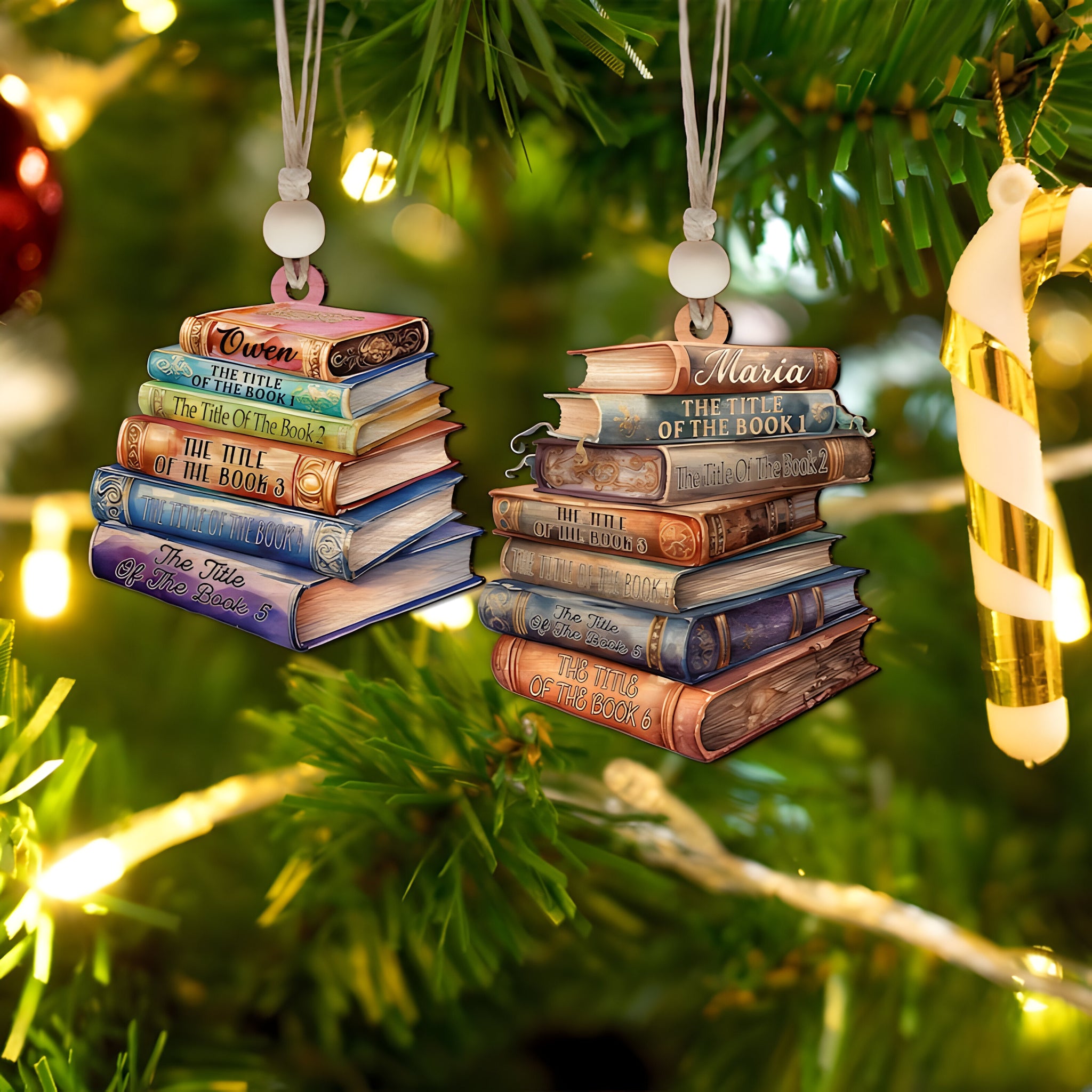 Personalized Flat Christmas Books Stack Ornament, Book Lover Christmas Ornament, Custom Book Titles, Custom Book Lover Christmas Gifts ORN2709