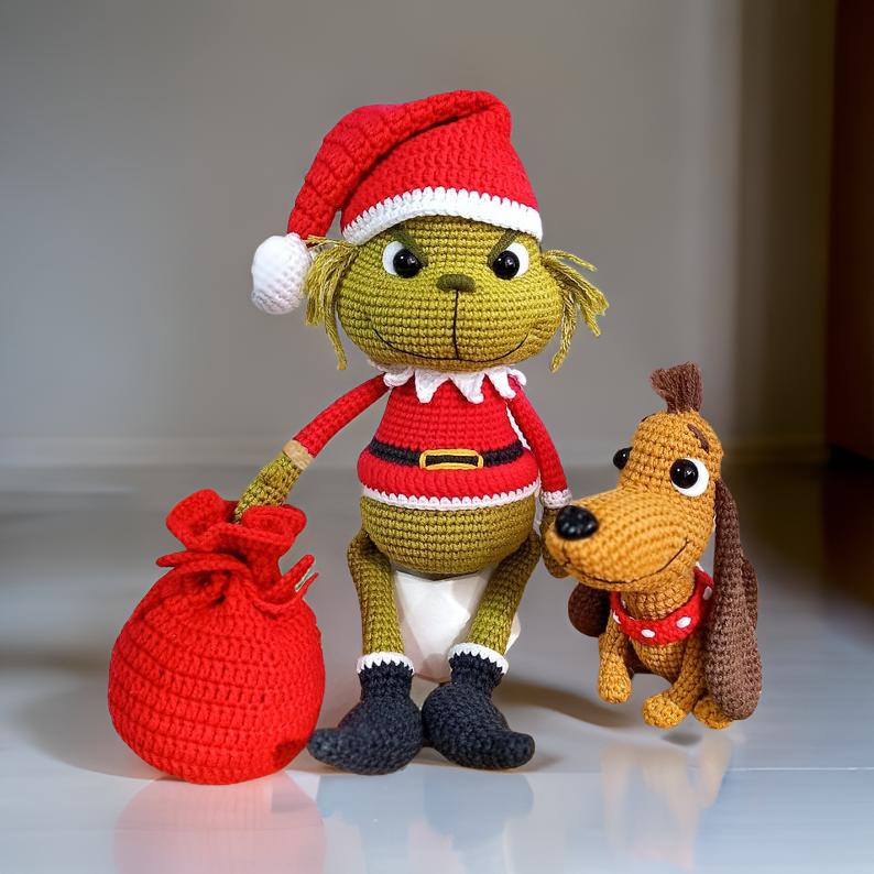 Christmas Crochet Pattern: Green Villain and Dog Max Amigurumi/ Green Elf/ PDF Pattern in English SVG26 CRO1910