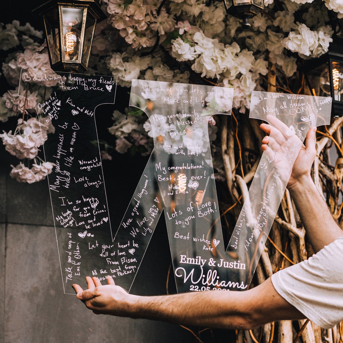 Personalized Acrylic Wedding Guest Book Sign, Modern Guest Book Sign, Wedding Decorations, Personalized Acrylic Letters printlight