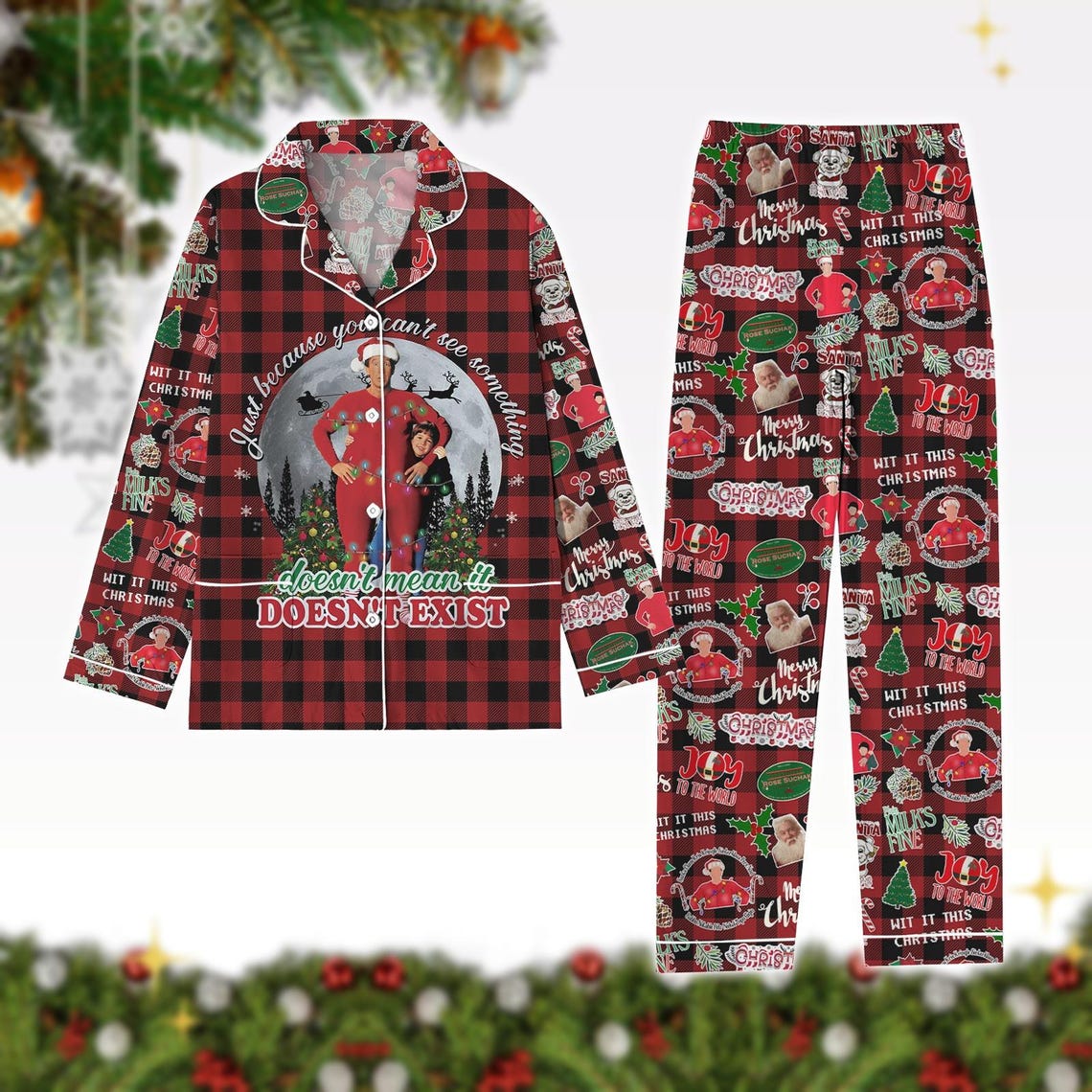 The Santa Clause 1994 Pajamas Se1t, Tim Allen Santa Hat Pajamas Pants, TV Show Xmas Pjs, Movie Matching Family Pajamas, Magic Kingdom G