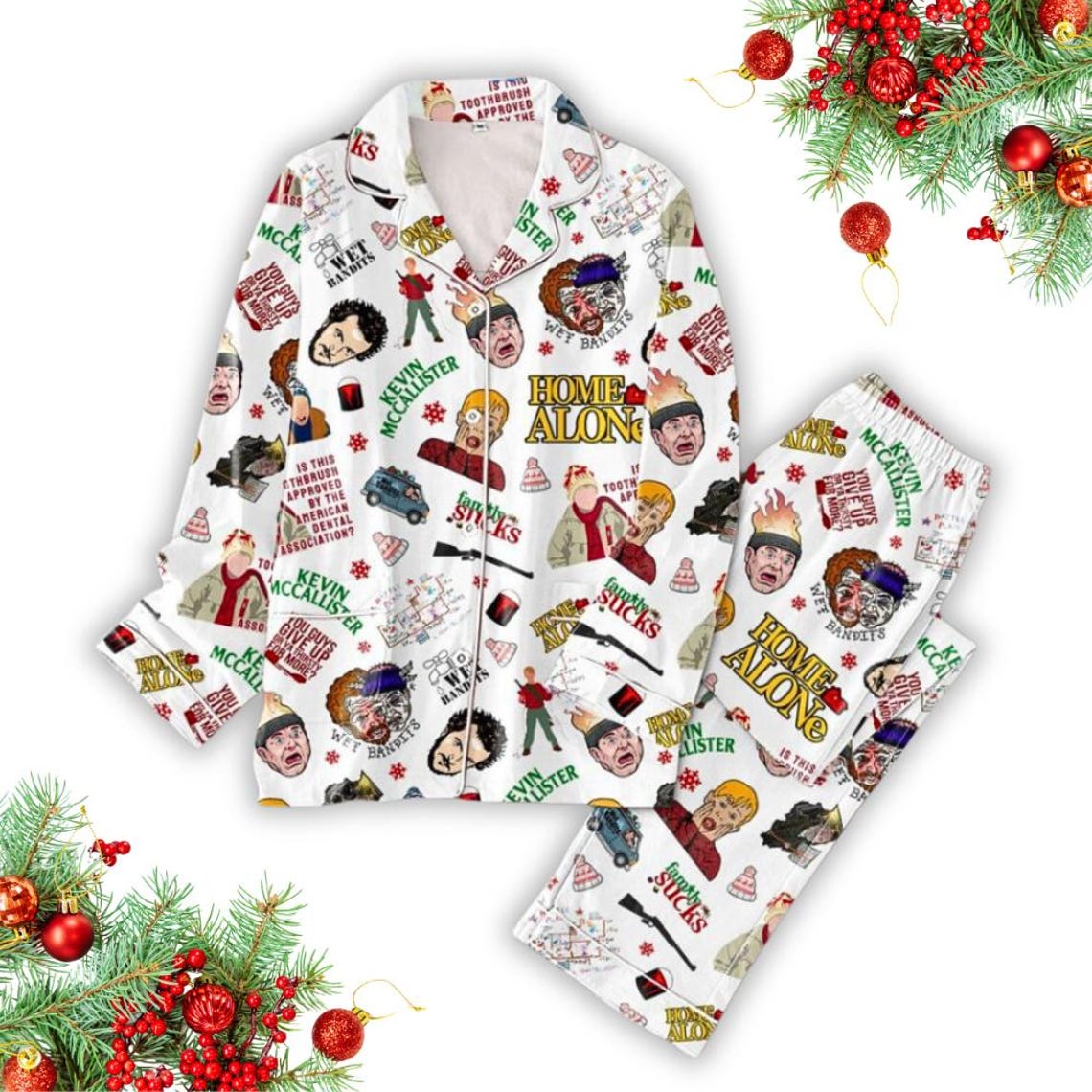 Home Alone Christmas Pajamas Set, Kevin Home Alone Shirt, Funny Movie Shirt, Christmas Movie Tee, Christmas Gift, Holiday Sleepwear