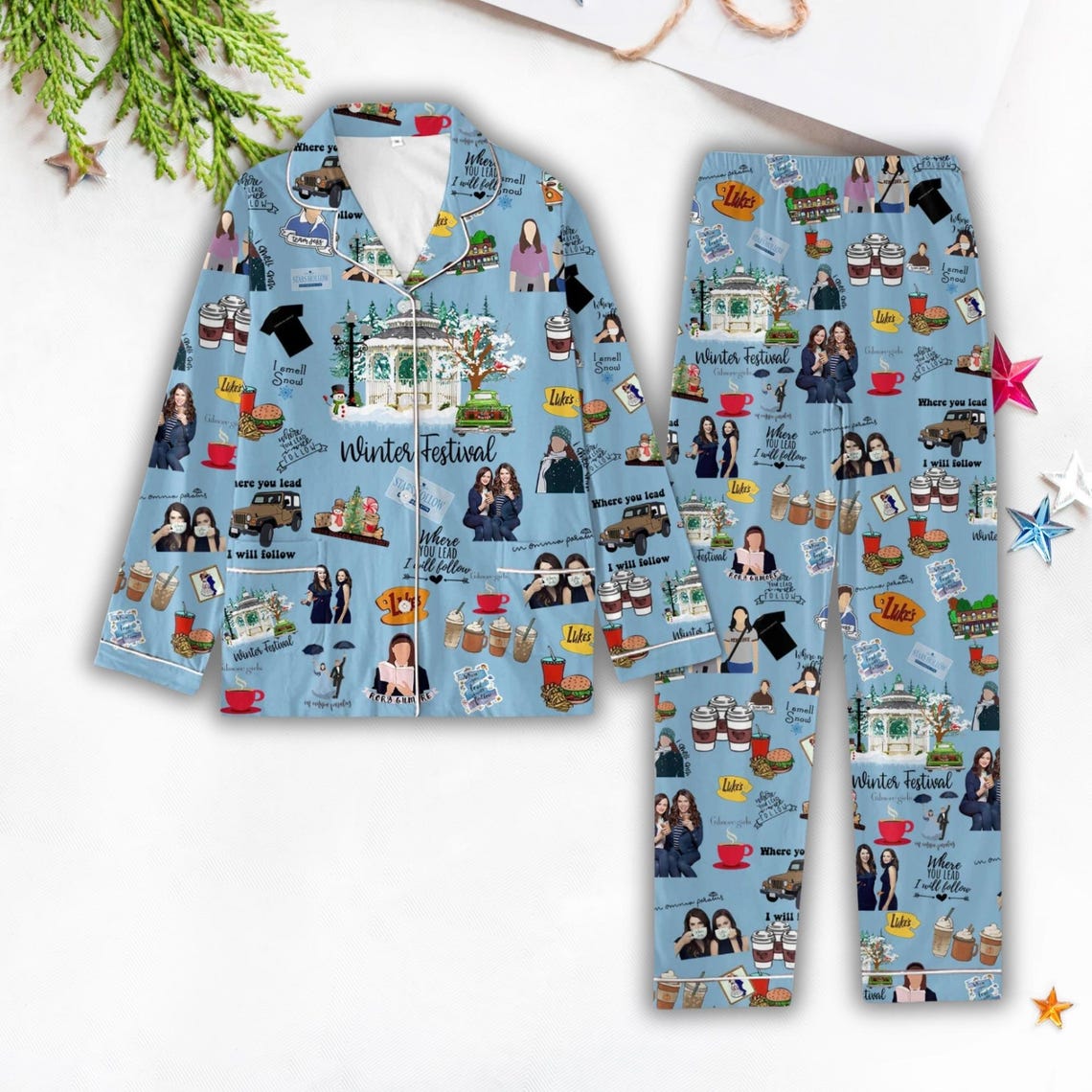 Gilmore Girls Pajamas Set, Star Hollows Christmas Pajamas, Luke Coffee Xmas Pajamas, Gilmore Movie Pajamas, Matching Pajamas Set
