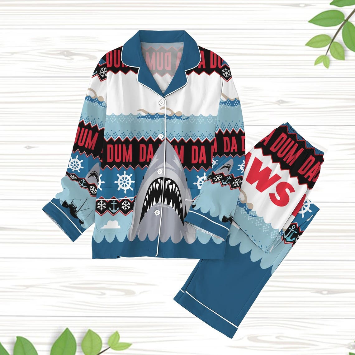 Jaws Shark Pajamas Set, Jaws Horror Xmas Pajamas, Jaws Movie Women Pajamas, Horror Movie Family Pajamas, Jaws Christmas Gift