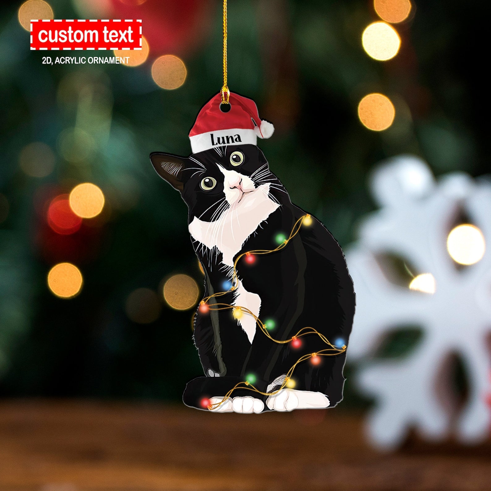 Tuxedo Cat Christmas Ornament, Custom Cat Ornament, Tuxedo Cat Lover Gift, Cat Owner Gift PRINTLIGHT