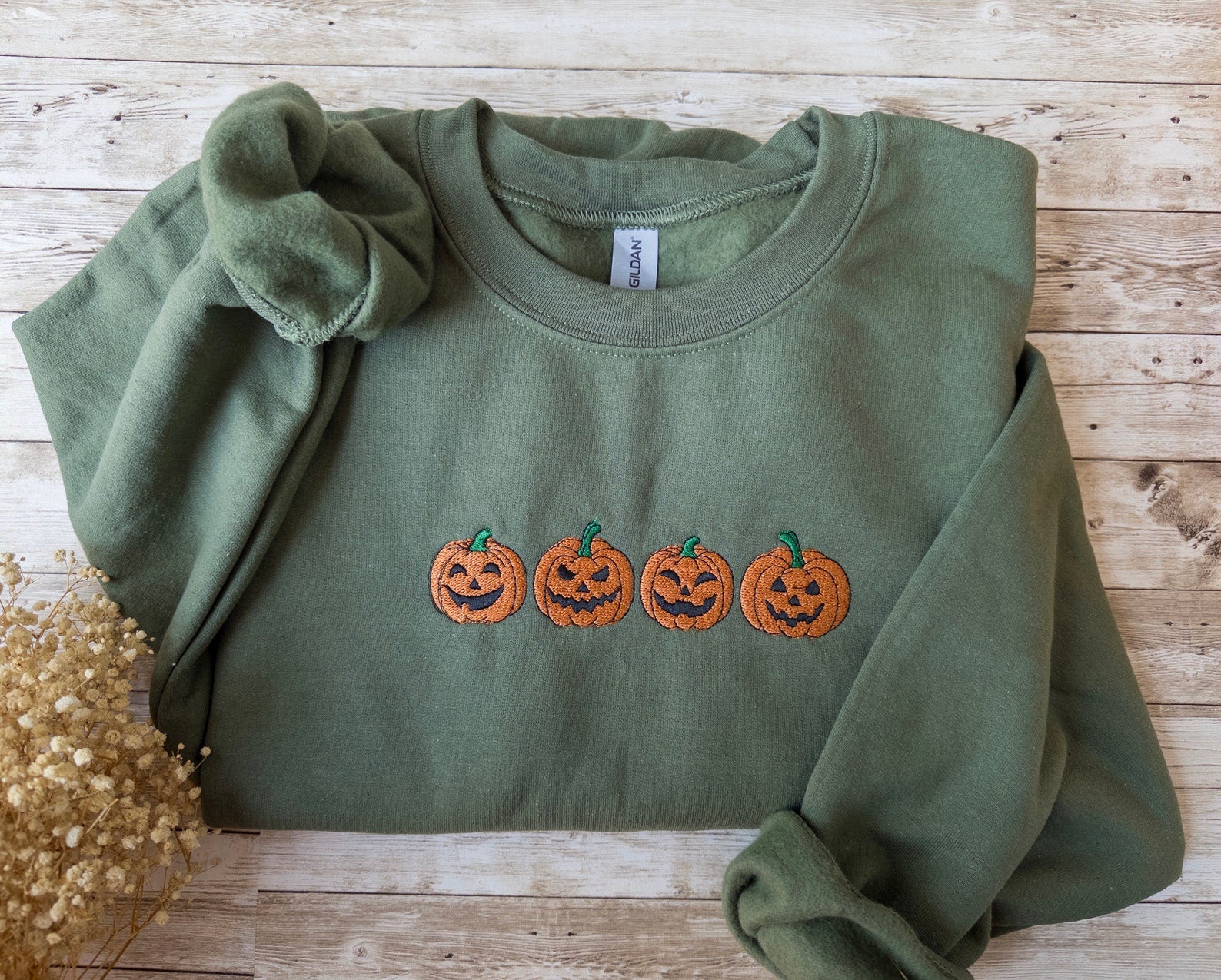 Jack-o-Lantern Sweatshirt, Embroidered Pumpkin Sweatshirt, Embroidered Fall Sweatshirt, Halloween Embroidered Sweatshirt, Spooky Season emha0709