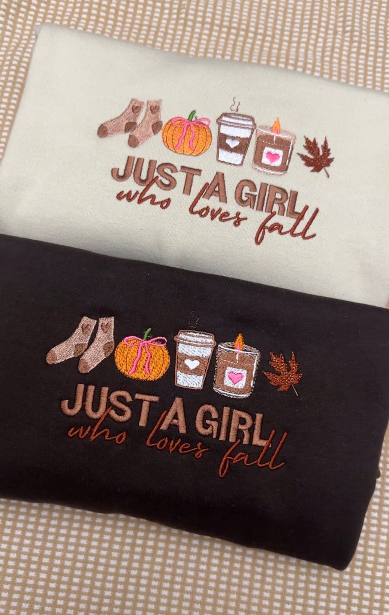 Just a girl who loves fall embroidered fall sweatshirt, sweater weather, fall sweatshirt, fall crewneck, fall, autumn sweatshirt emha0709