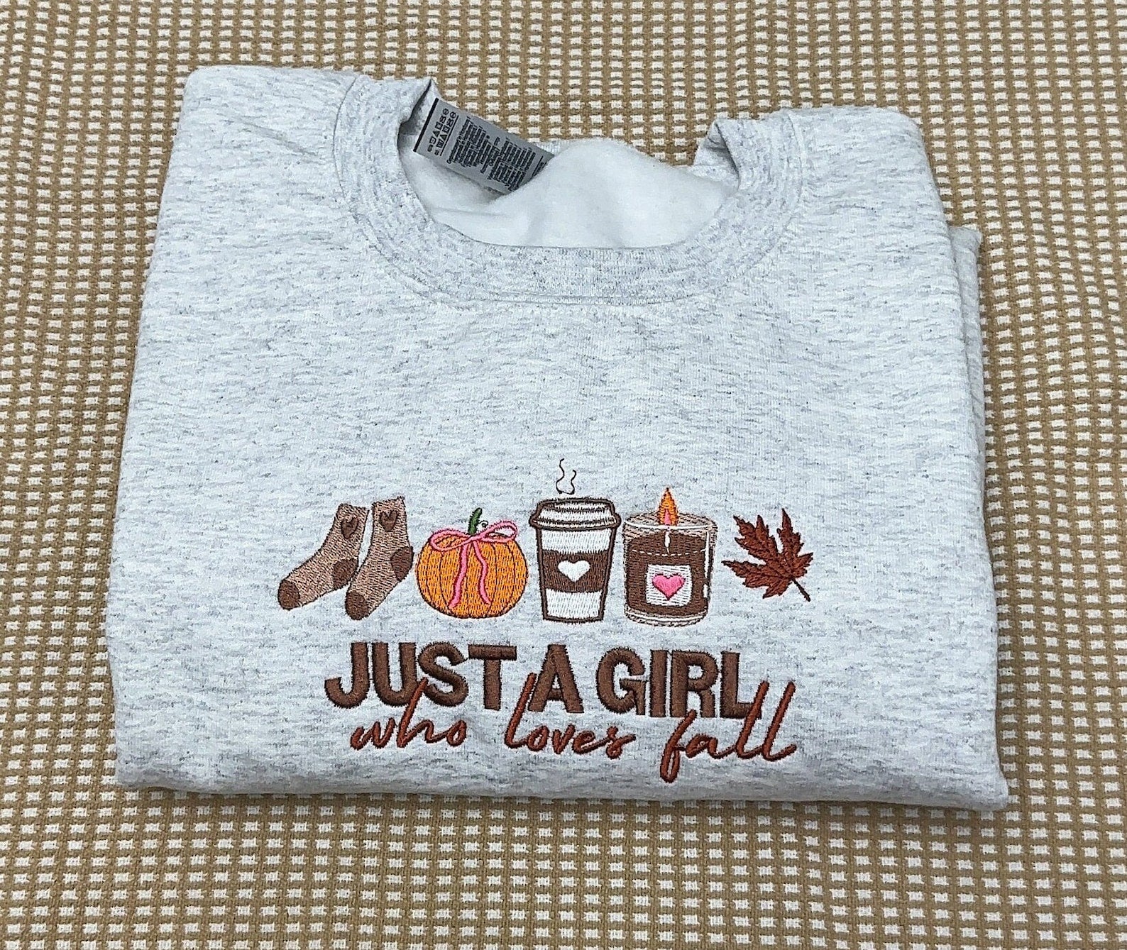 Just a girl who loves fall embroidered fall sweatshirt, sweater weather, fall sweatshirt, fall crewneck, fall, autumn sweatshirt emha0709