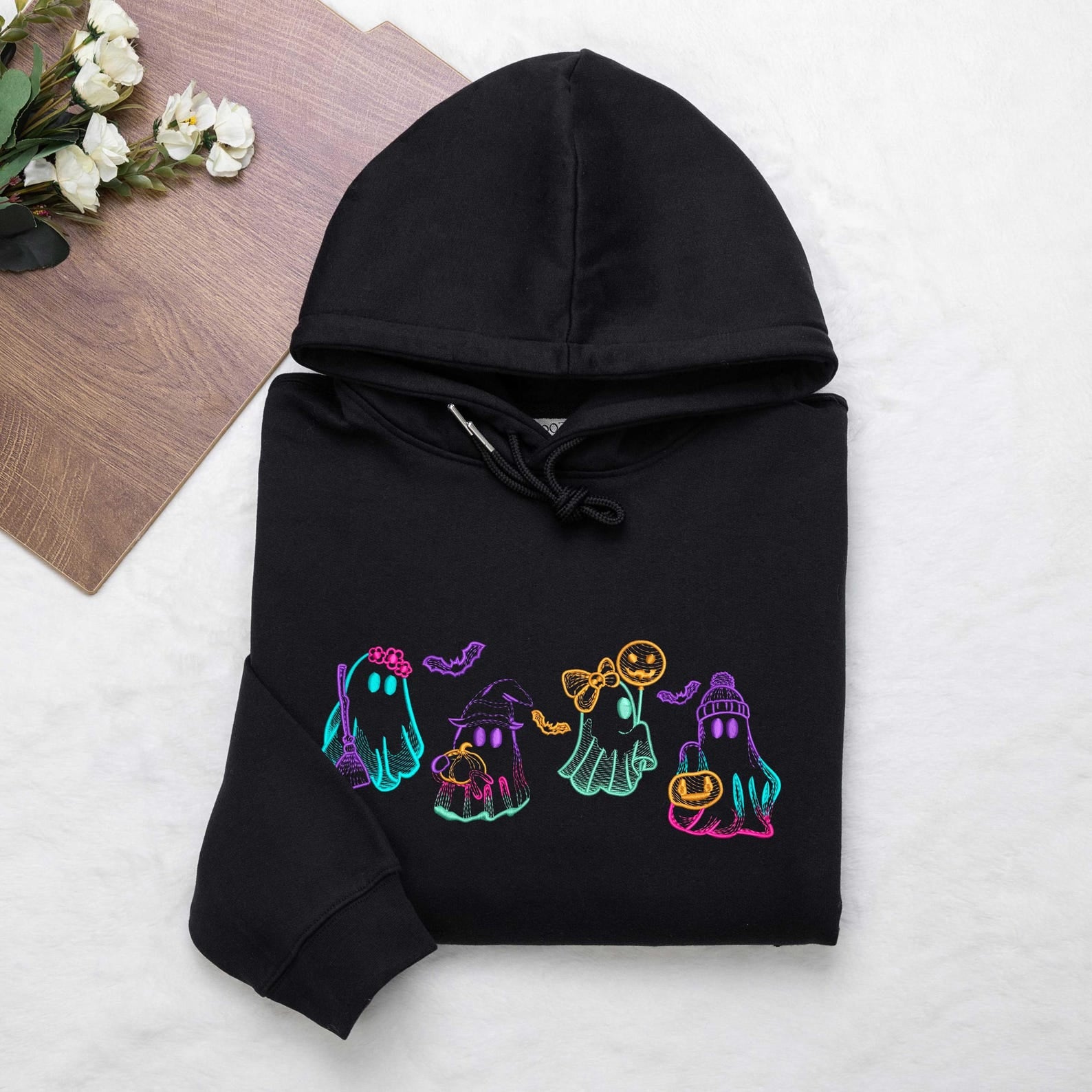 Halloween Ghost Neon Sweatshirt Halloween Embroidered Sweatshirt, Cute Ghost Shirt, Halloween Ghost Shirt emha0709