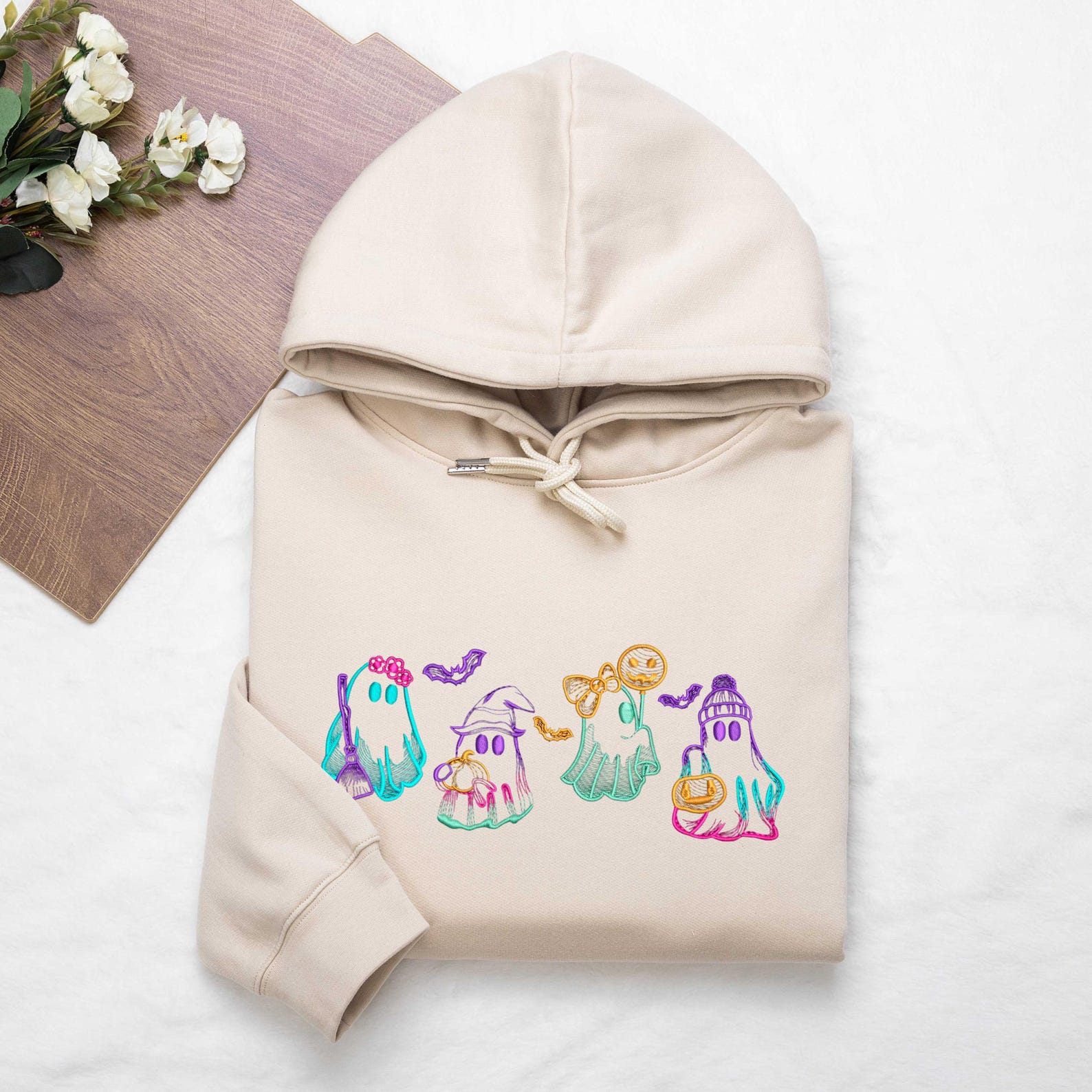 Halloween Ghost Neon Sweatshirt Halloween Embroidered Sweatshirt, Cute Ghost Shirt, Halloween Ghost Shirt emha0709