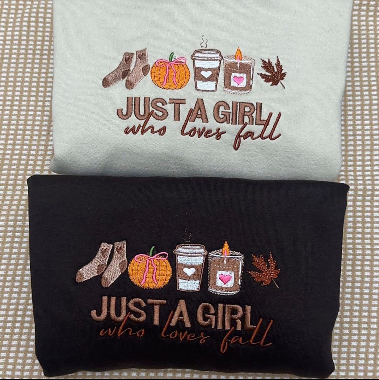 Just a girl who loves fall embroidered fall sweatshirt, sweater weather, fall sweatshirt, fall crewneck, fall, autumn sweatshirt emha0709