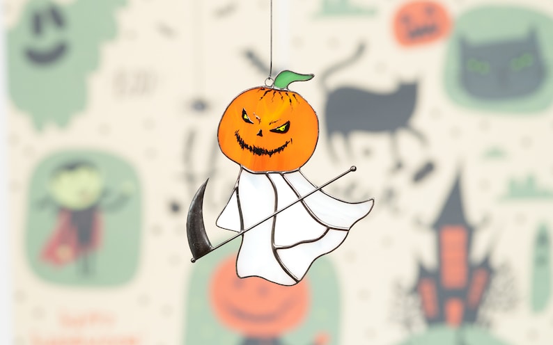 Halloween Stained Glass Window Hangings Pumpkin Suncatcher Custom Stained Glass Halloween Decor Ghost Painting ORHA2208