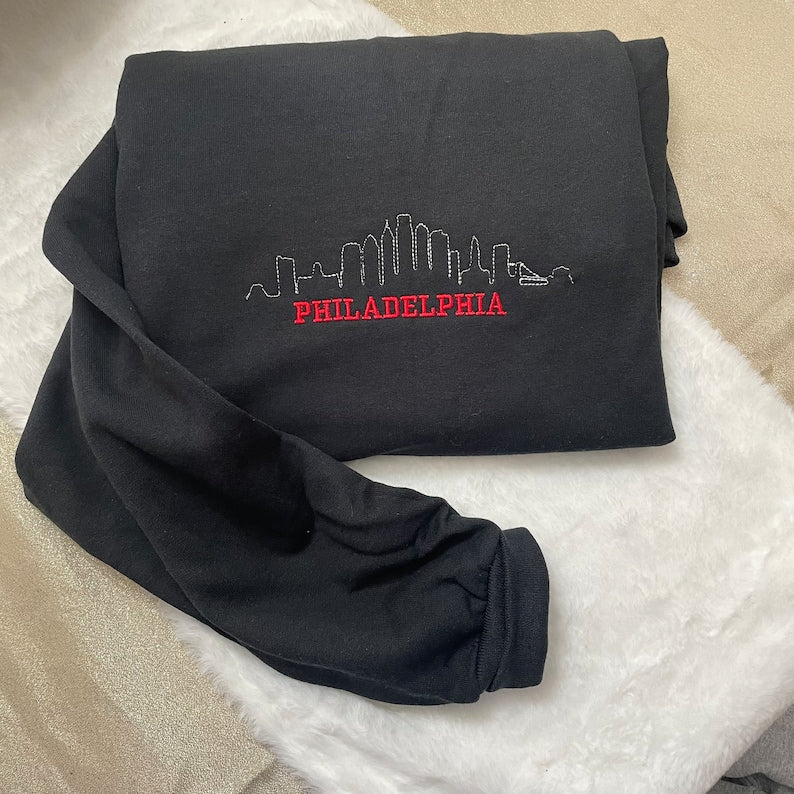 Philadelphia Embroidered Sweatshirt - Y2K Style - Custom City Crewneck Embroidered - Philly- City Sweatshirts- Embroidered clothing EMHA1009T