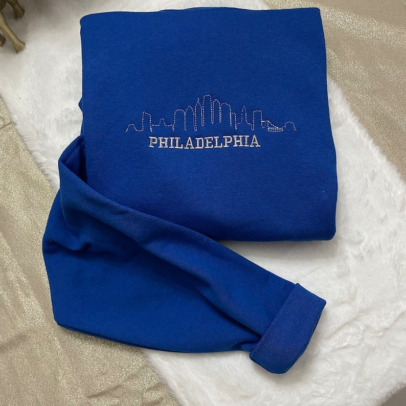 Philadelphia Embroidered Sweatshirt - Y2K Style - Custom City Crewneck Embroidered - Philly- City Sweatshirts- Embroidered clothing EMHA1009T