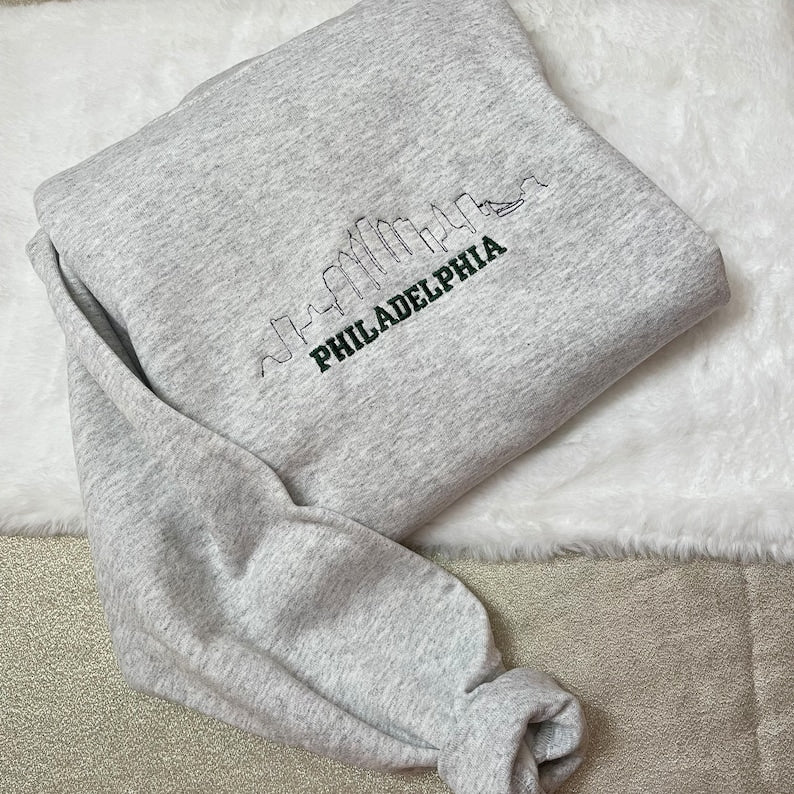 Philadelphia Embroidered Sweatshirt - Y2K Style - Custom City Crewneck Embroidered - Philly- City Sweatshirts- Embroidered clothing EMHA1009T