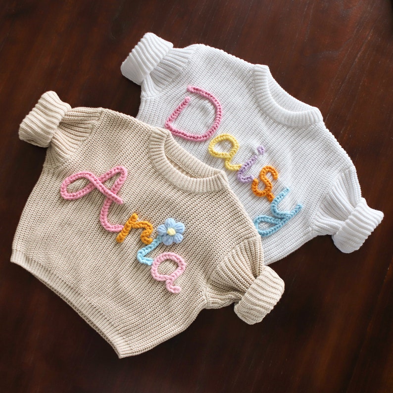 Baby Name Sweater, Baby Knit Sweater, Embroidered Baby Sweatshirt, Personalized Baby Clothes, Baby Girl Coming Home Outfit, Gift for Newborn