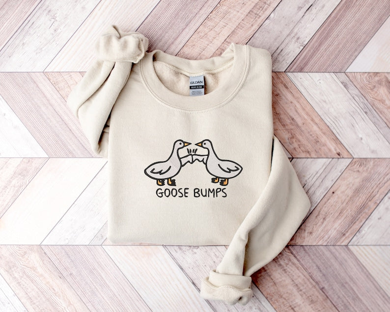 Embroidered Goose Bumps Sweatshirts, Goose Bumps Embroidery Crewneck, Funny Sweatshirts, Unisex Goose Embroidered, Animal Crewneck EM1709S