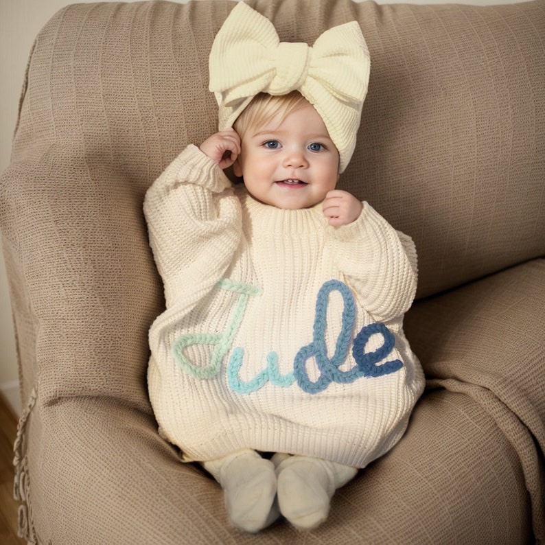 Baby Name Sweater, Baby Knit Sweater, Embroidered Baby Sweatshirt, Personalized Baby Clothes, Baby Girl Coming Home Outfit, Gift for Newborn