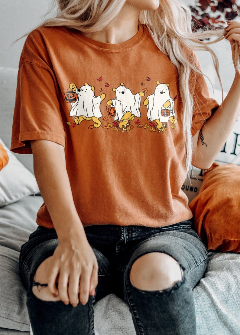 Retro Pooh Ghost Halloween Shirt, Winnie The Pooh Halloween Shirt, Spooky Season Shirt, Pooh Shirt, Cute Fall Shirt, Halloween Women's Shirt HW1408 18
