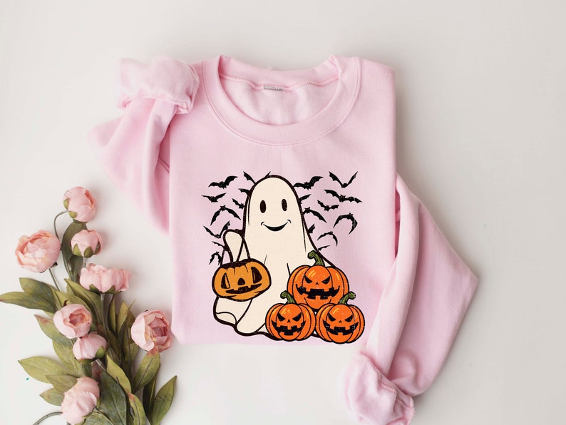 Ghost Halloween Sweatshirt, Womens Halloween Shirt, Halloween Party Shirt, Fall Sweatshirt, Halloween Gift, Halloween Costume 
 HW1408 01