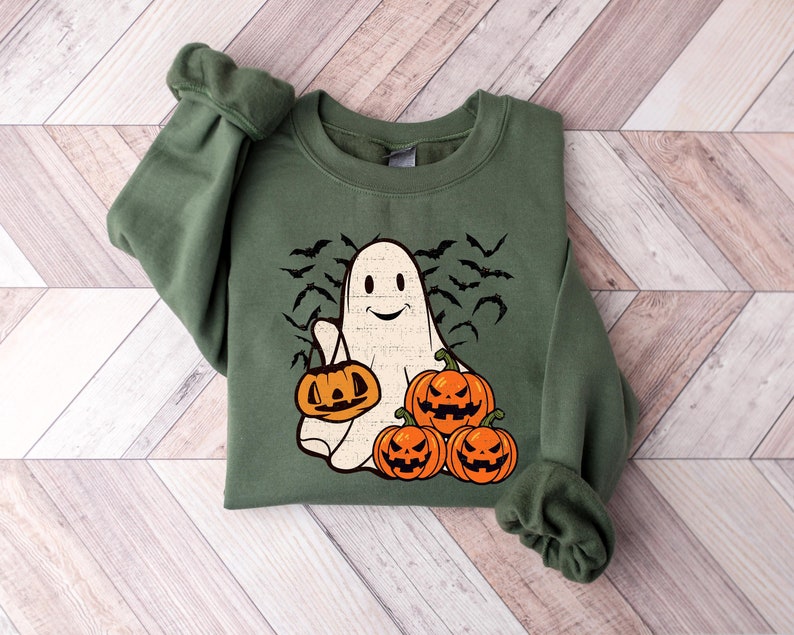 Ghost Halloween Sweatshirt, Womens Halloween Shirt, Halloween Party Shirt, Fall Sweatshirt, Halloween Gift, Halloween Costume 
 HW1408 01