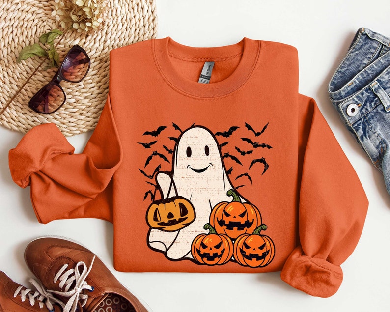 Ghost Halloween Sweatshirt, Womens Halloween Shirt, Halloween Party Shirt, Fall Sweatshirt, Halloween Gift, Halloween Costume 
 HW1408 01