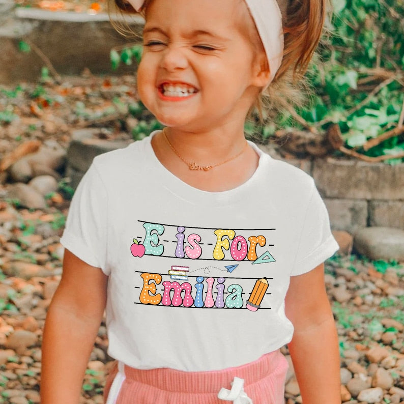 Back To School Kids Shirt, Personalized Alphabet Kids Shirt, Custom Name Shirt For Kids, Cute Kindergarten Shirt, First Day Of School Shirt 
 TD1308 06