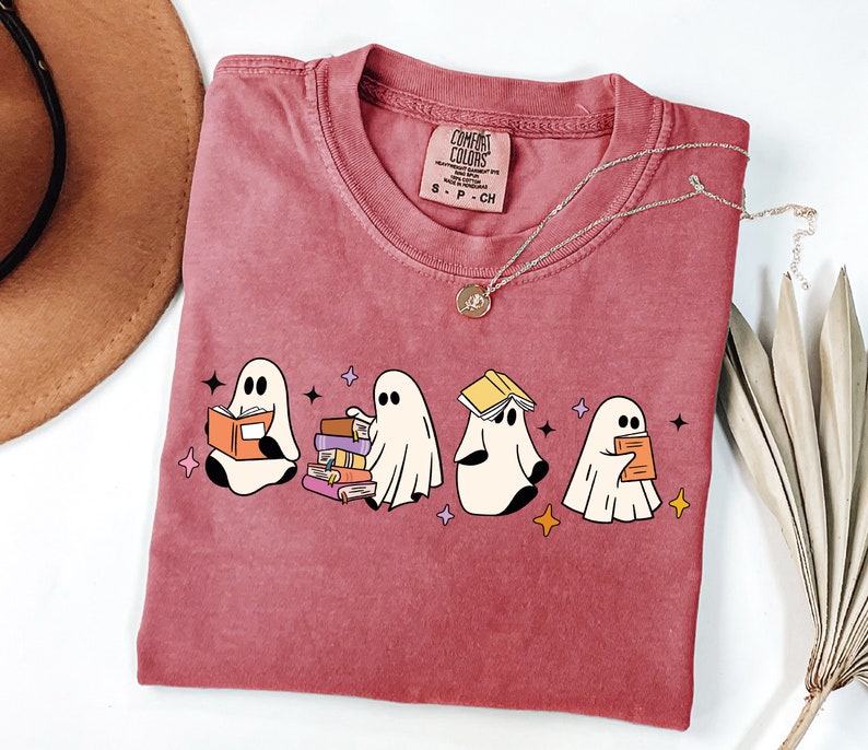 Ghosts Reading Books Shirt, Books Lover Ghost Gift, Cute Little Ghost Shirt, Womens Halloween Shirt, Spooky Season Shirt, Fall Graphic Tee HW1408 19