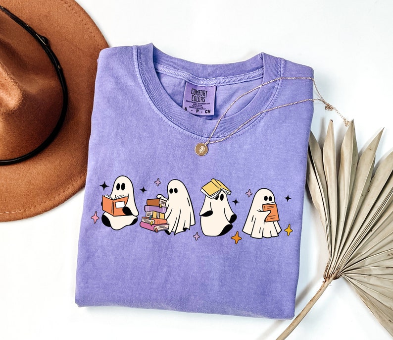 Ghosts Reading Books Shirt, Books Lover Ghost Gift, Cute Little Ghost Shirt, Womens Halloween Shirt, Spooky Season Shirt, Fall Graphic Tee HW1408 19