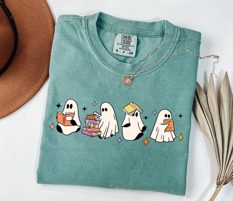 Ghosts Reading Books Shirt, Books Lover Ghost Gift, Cute Little Ghost Shirt, Womens Halloween Shirt, Spooky Season Shirt, Fall Graphic Tee HW1408 19