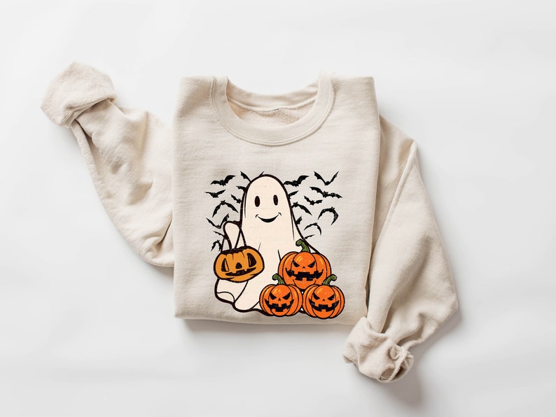 Ghost Halloween Sweatshirt, Womens Halloween Shirt, Halloween Party Shirt, Fall Sweatshirt, Halloween Gift, Halloween Costume 
 HW1408 01