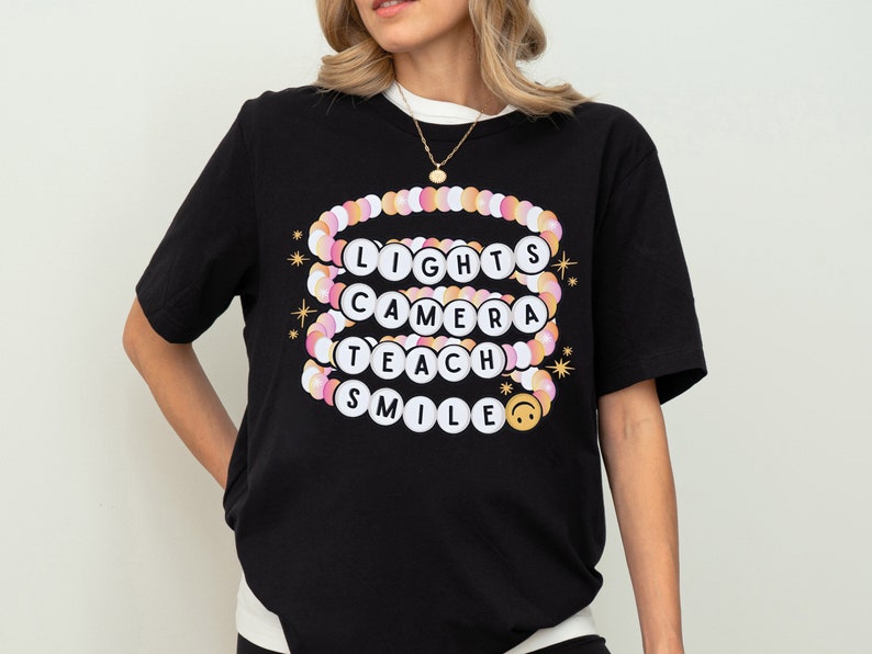 Lights Camera Teach Smile Shirt, Teacher Groovy Shirt, Back To School Shirt, First Day of School Teacher Shirt, Teacher Appreciation Shirt TD1308 15