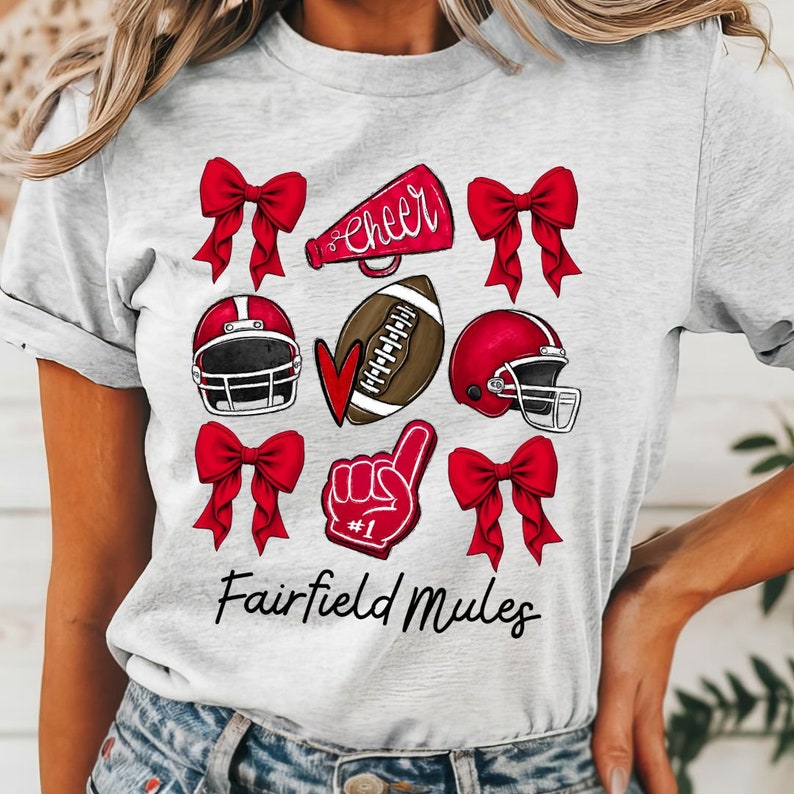 Football Coquette Bow Shirt, Coquette Aesthetic, Custom Football Cheer Tee, Custom Colors, Custom School Name, Unisex Fit Bella Brand Shirt TD1508 02