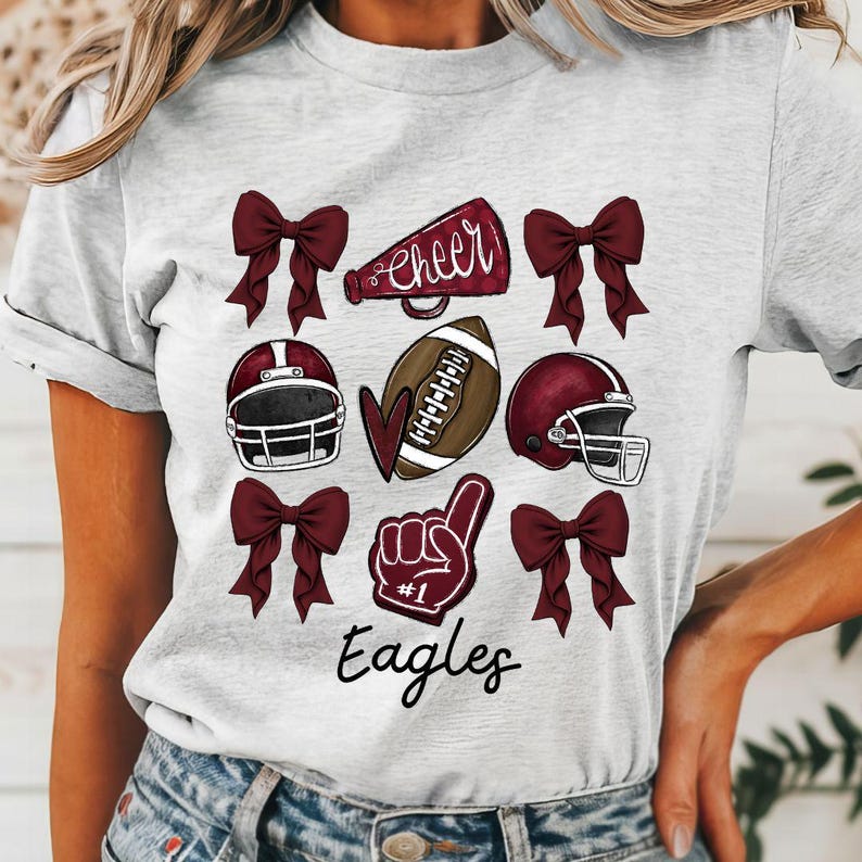Football Coquette Bow Shirt, Coquette Aesthetic, Custom Football Cheer Tee, Custom Colors, Custom School Name, Unisex Fit Bella Brand Shirt TD1508 02