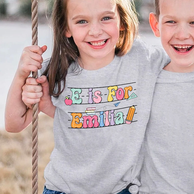 Back To School Kids Shirt, Personalized Alphabet Kids Shirt, Custom Name Shirt For Kids, Cute Kindergarten Shirt, First Day Of School Shirt 
 TD1308 06