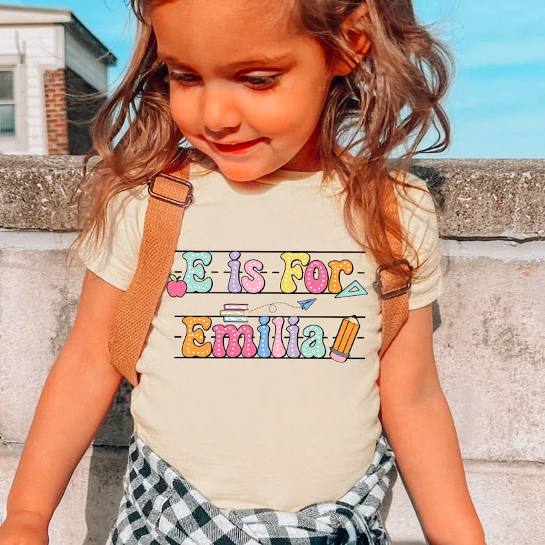 Back To School Kids Shirt, Personalized Alphabet Kids Shirt, Custom Name Shirt For Kids, Cute Kindergarten Shirt, First Day Of School Shirt 
 TD1308 06