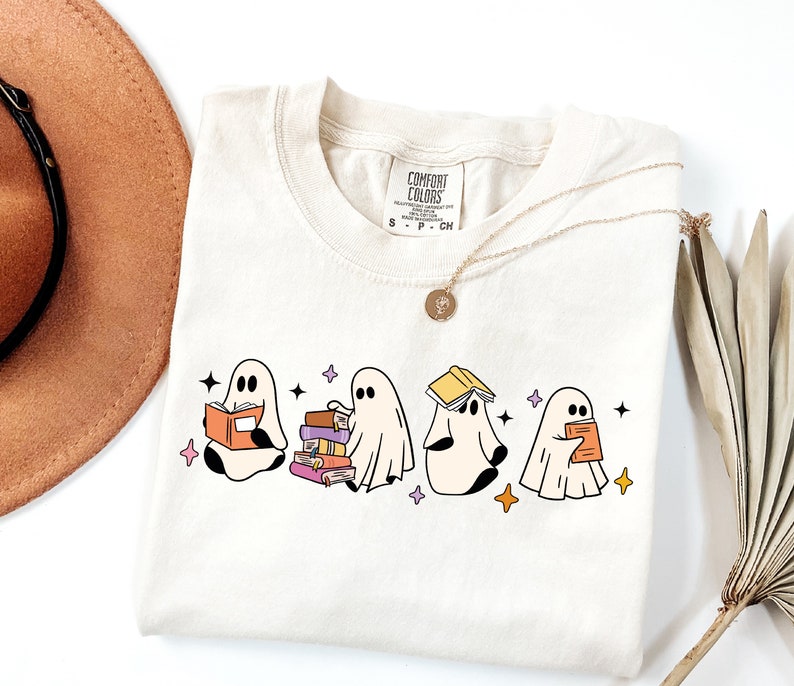 Ghosts Reading Books Shirt, Books Lover Ghost Gift, Cute Little Ghost Shirt, Womens Halloween Shirt, Spooky Season Shirt, Fall Graphic Tee HW1408 19